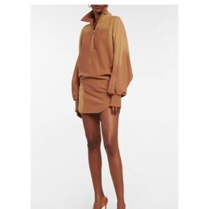 The Attico cotton long sleeve ombré brown zip sweatshirt mini dress size 38 XS 0